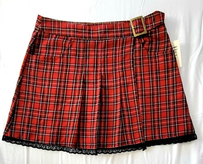 Vintage Charlotte Russe Y2K Red Plaid Skirt Grunge Goth Punk Size 1 New