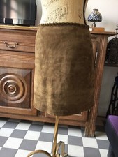 Jupe En Cuir Authentique Daim Marron, Doublé Taille 38 TBE