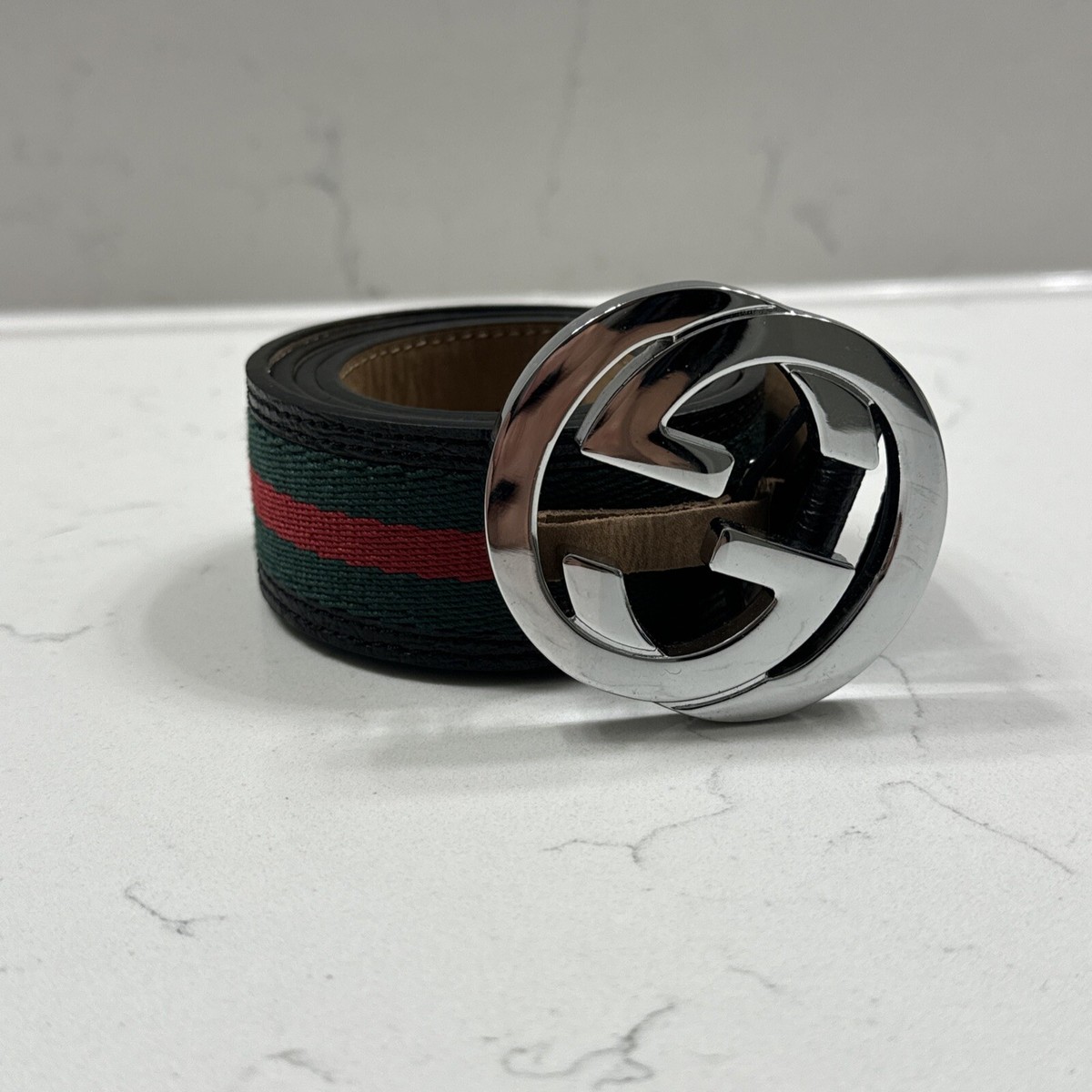 AUTHENTIC* - GUCCI BLACK RED GREEN LEATHER STRIPE BELT 95-38 AUTHENTIC* - GUCCI BLACK RED GREEN LEATHER STRIPE BELT 95-38