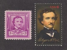 EDGAR ALLAN POE - 2 U.S. POSTAGE STAMPS - ISS...