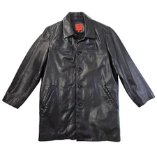 Cole Haan City Lambskin Leather Car Coat Men's Small Black Removable Lining EUC