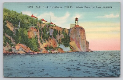 Split Rock Lighthouse Lake Superior Two Harbors Minnesota MN c1937 Postcard