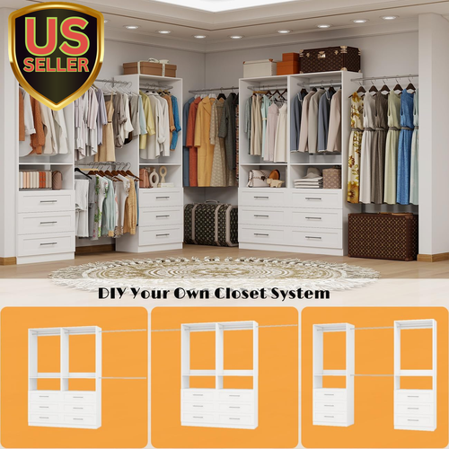 Closet System with Drawers, 4FT Wood Closet Organizer System Walk-In Closet S... - Picture 4 of 6