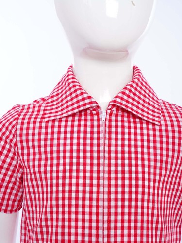 Kids Girls Plaid School Uniform Playsuit Short Sleeve Turn-Down Collar Jumpsuit - Picture 13 of 107
