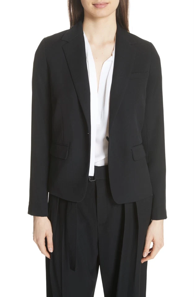 Chaqueta Blazer VINCE Negra Solapa Muesca Abrigo Bolsillos 4 EE. UU. = S Mujer Trabajo Carrera Foto 3 de 4