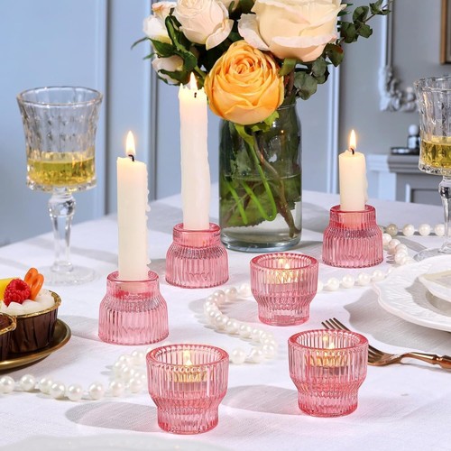 12x Glas-Kerzenhalter Rosa & Gold Teelichthalter Hochzeit Party Tischdeko - Bild 5 von 20