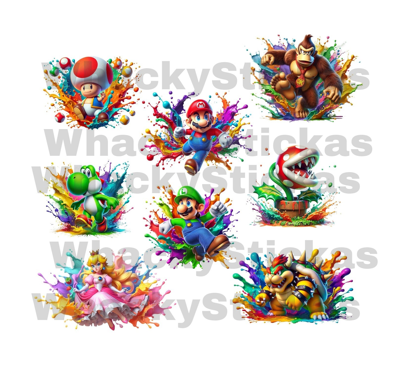 Super Mario Nintendo Colourful Stickers Bowser Mario Kart Watercolours
