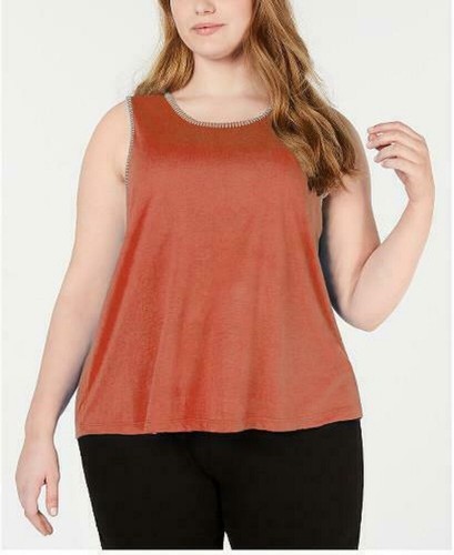 Jenni by Jennifer Moore Women's Plus Size Sleepwear Stitch-Trim Pajama Tank Top - Picture 6 of 9
