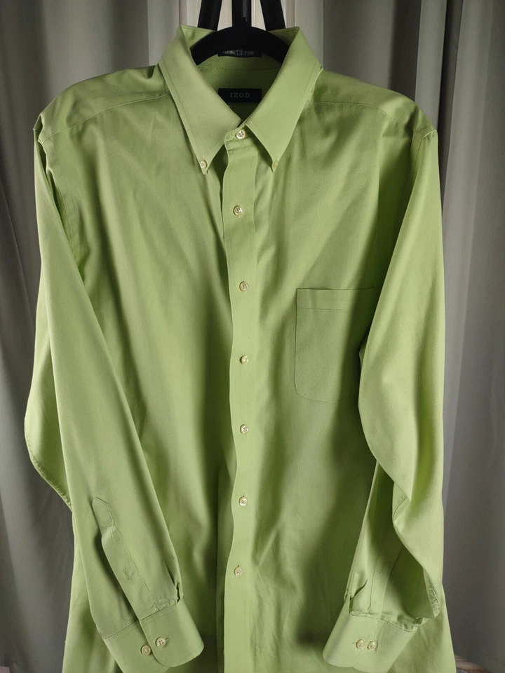 Camisa de vestir para hombre Izod sin arrugas verde lima mezcla de algodón talla 17 (34/35) Foto 2 de 4