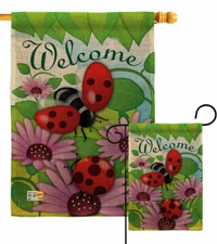 Welcome Ladybug Burlap Garden Flag Friends Decorative Gift Yard House Banner