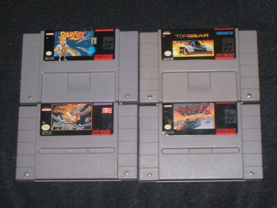F-Zero,Star Fox,Wing Commander,Top Gear for SNES .Authentic. Clean/Test Nintendo