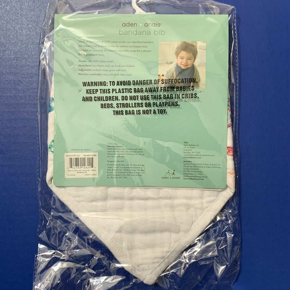 Aden + Anais Dylans Candy Bar Bandana Babero Algodón Muselina 8.5 pulgadas x 16 pulgadas Foto 4 de 4