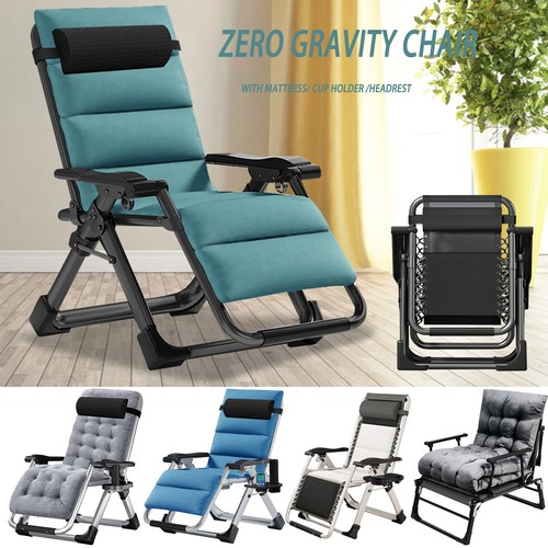NAIZEA Outdoor Padded Lawn Recliner Zero Gravity Chair Folding Chaise Chairs&Mat - Picture 15 of 91