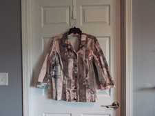 EUC Chicos size 3 women  s blazer 3/4 sleeve peach brown turquoise 6 buttons -