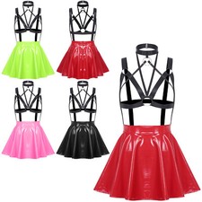Women Clubwear Cosplay Outfit Glossy Dress Modern Lingerie Wet Look Nighties Pu