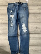 Ladies Jeans, Holister, Size 11R Mid Rise Ripped Super Skinny, Blue
