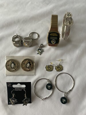 NHL Hockey Fan Apparel PITTSBURGH PENGUINS Team Lot Ring Watch Pins  Earrings