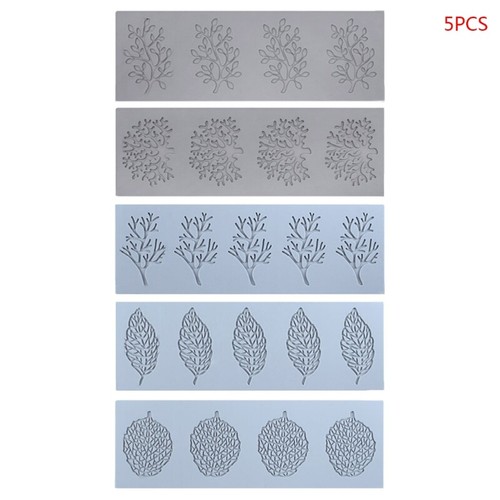 5pcs/set Coral Leaf Lace Mat Cake Mold Sugar Craft Silicone Pad Fondant Mould