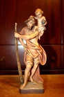 9" HAND CARVED WOOD CATHOLIC PATRON SAINT ST CHRISTOPHER STATUE SCULPTURE FIGURE