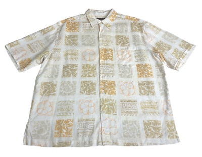 Tori Richard Shirt Men XL Linen Hawaiian Floral Geometric Aloha