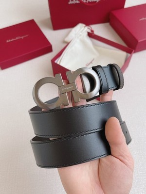 Ferragamo Handcrafted Leather Belt Gunmetal Buckle 3.5cm / 1.37''