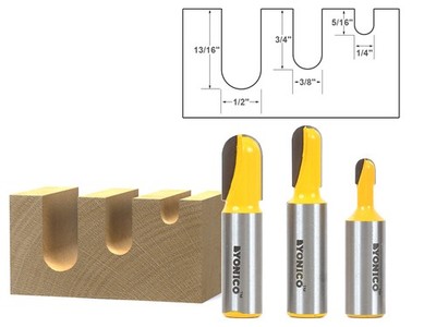 Long Reach 3 Bit Core Box Router Bit Set - 1/2'' Shank - Yonico 14360