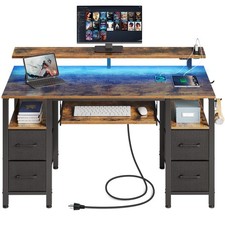 Computer Desk 55.1" with LED Lights  Power Outlets, Home Office Desk with 4 ...