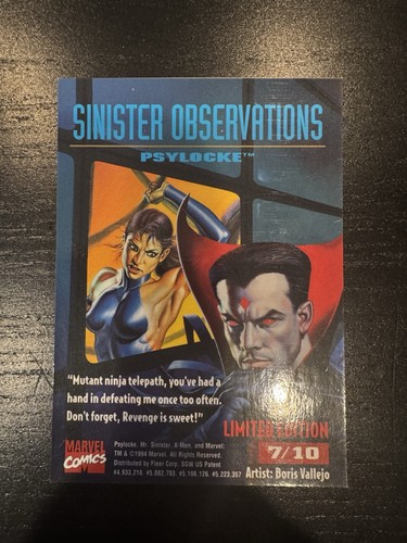 1995 Fleer Ultra Marvel X-Men PSYLOCKE SINISTER OBSERVATIONS INSERT CARD, #7 - Picture 2 of 2