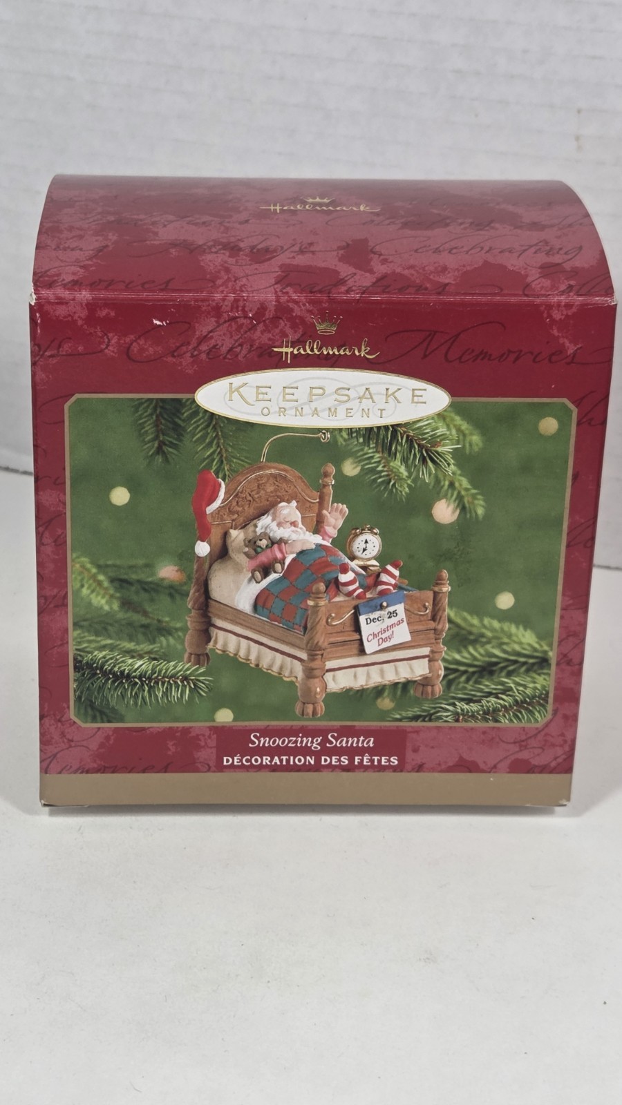 Hallmark Keepsake Snoozing Santa Ornament 2001 Handcrafted Ringing Alarm Clock