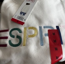 NWT Esprit Logo Fleece Crewneck Sweatshirt Cream Viral 80's Vintage M Nostalgic