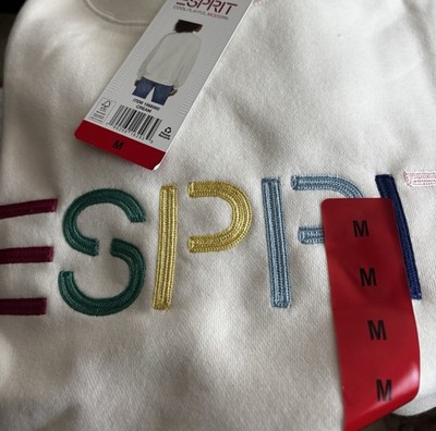 NWT Esprit Logo Fleece Crewneck Sweatshirt Cream Viral 80's Vintage  M Nostalgic