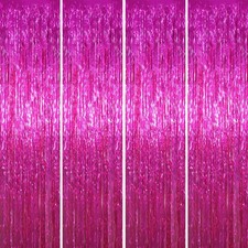Pink Foil Fringe Backdrop Curtains Tinsel Streamers Birthday Party Decor 4 PCS
