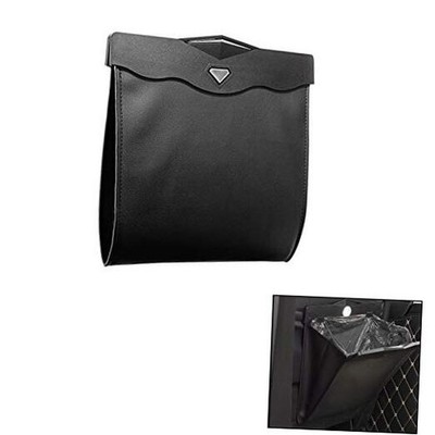 Car Trash Bin w/50pcs Trash Bag Smart LED Luxury Leather LED Leather Bin Black