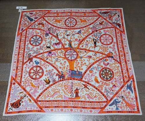 HERMES Carre 140 Peuple du Vent Cashmere Silk White Orange Tags Box Unused.