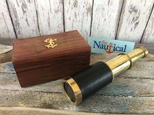 6'' Solid Brass Handheld Spyglass Telescope with Cylindrical Leather Brown Case