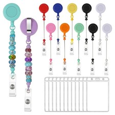 12Set Beadable Retractable Badge Reels Clips with Id Card Holder,  Badge9636