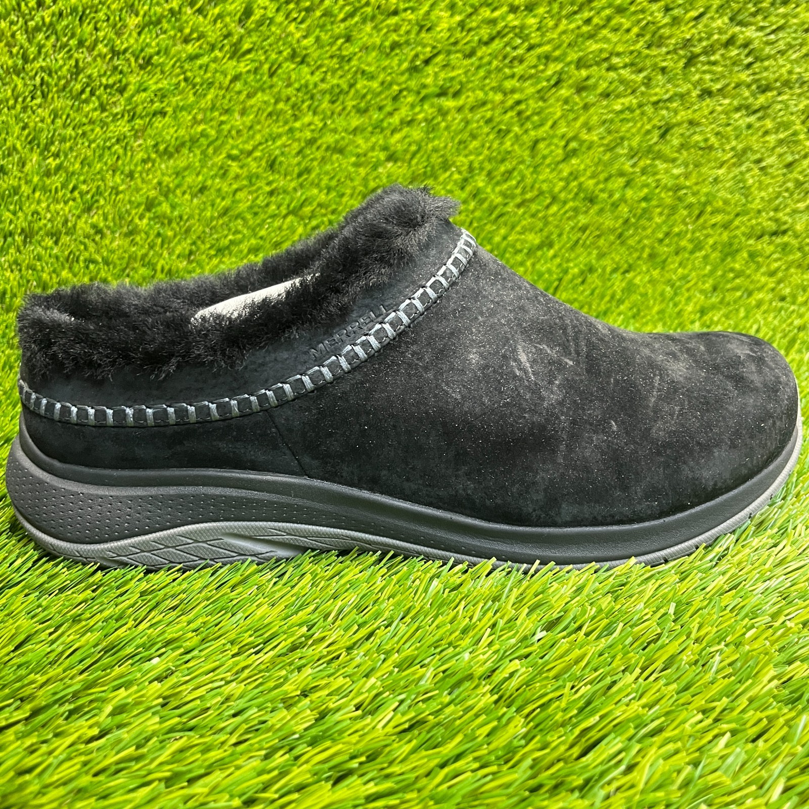 Scarpe zoccoli Merrell Encore Ice 5 larghe da donna taglia 11W nere da passeggio scamosciate slip on