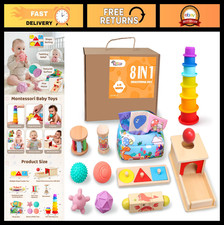 8-in-1 Montessori Sensory Toy for Babies 6-18 Months, Wooden Stacking Cups Bal
