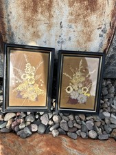 Vintage 2 Framed Glass Pressed Flower Artwork 7  X 5  Metal Frame