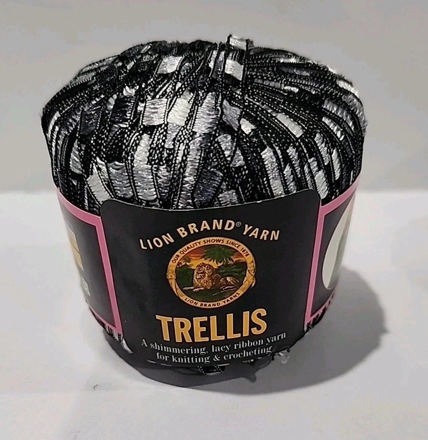Lion Brand Trellis Ladder Yarn 2- 1 3/4oz NIGHT LIFE #301 Shiny Black Gray - Image 2 of 4