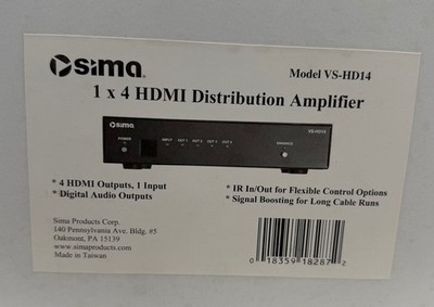 Sima VS-HD14 1x4 HDMI Distribution Amplifier   1 Input to 4 Outputs Splitter
