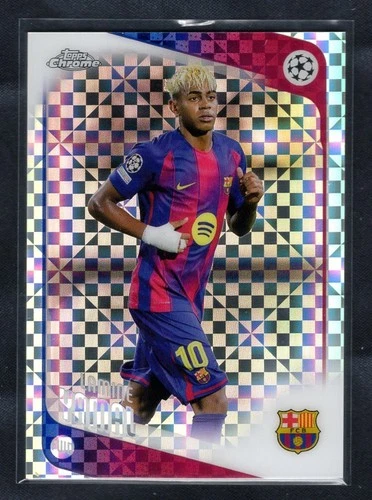 2024-25 Topps Chrome UEFA Lamine Yamal UEFA #10 Checkerboard Refractor Barcelona