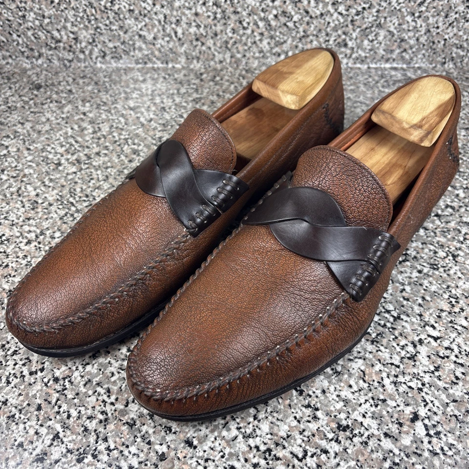 Mocasín Santoni Devan-2 de cuero marrón con correa de mariposa para hombre talla UK9.5/US10.5 GUC Foto 3 de 4