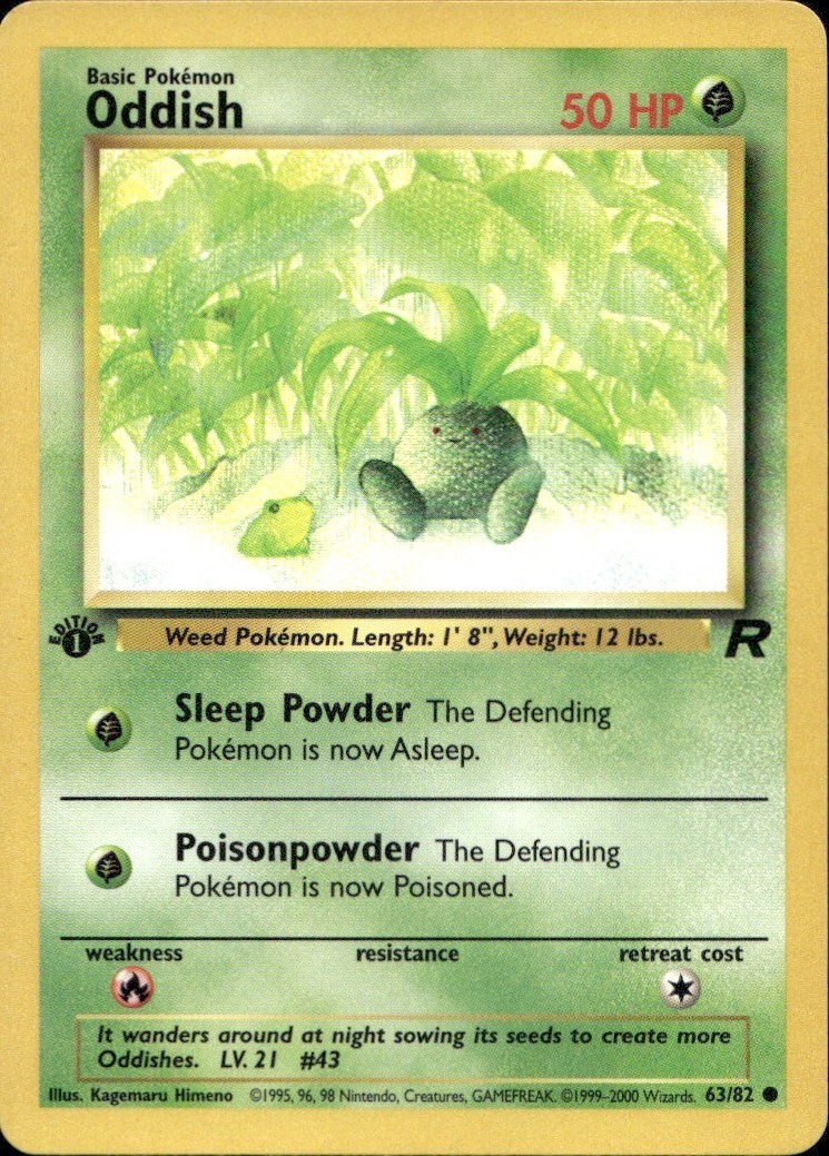Oddish 63/82 Common Team Rocket Pokemon 1st Edition Lightly Played