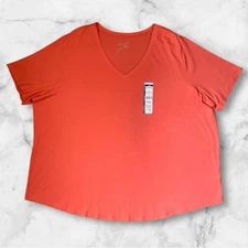 Terra & Sky Women's V-Neck T-Shirt Size 3X 24W-26W Orange Tulip Soft Stretch NWT