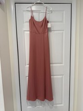 David's Bridal Bridesmaid Formal Long Dress Prom SZ 4 NWT Desert Coral Pockets