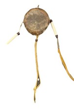 Vtg Native American Double Sided Hand Drum from Log Stretched Rawhide HandMade
