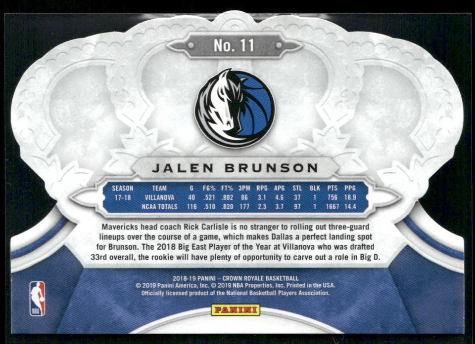 2018-19 Panini Crown Royale #11 Jalen Brunson Rookie - Image 2 of 2