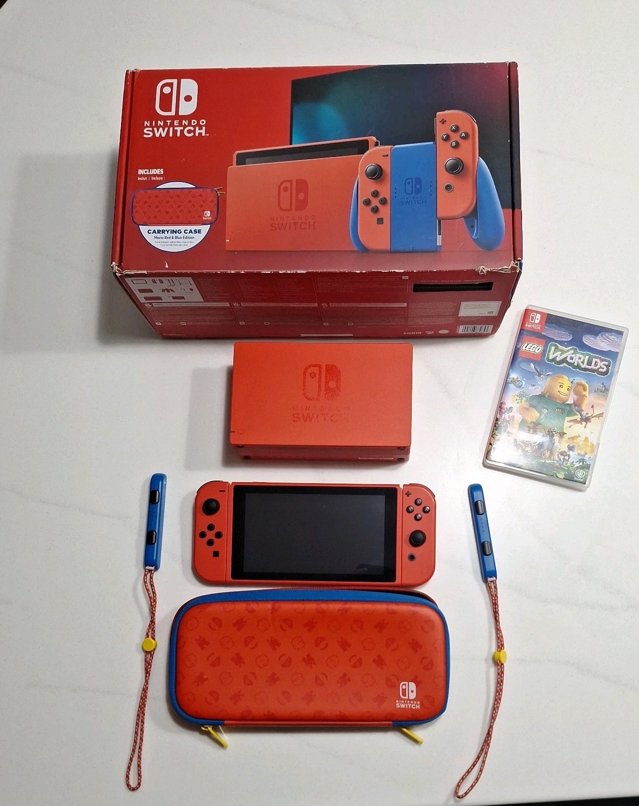 Nintendo Switch Mario Red & Blue Edition Complete In Box Works + Lego Worlds