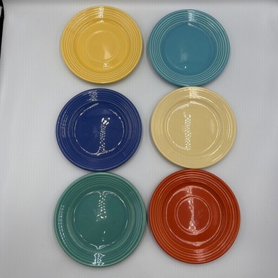 6 VTG Bauer LA Los Angeles Ring Ware Plates 6.25'' Blue Yellow Orange
